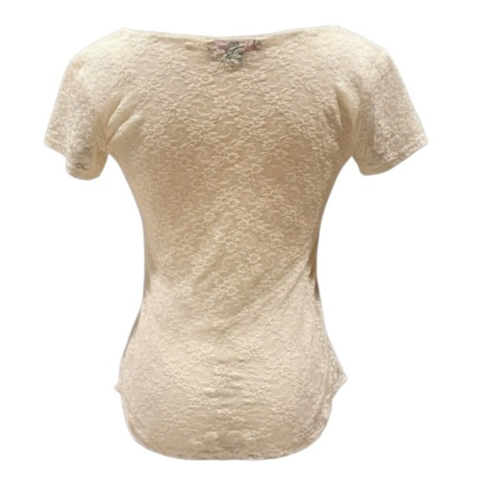 Betsey Johnson Cream Lace Short Sleeve Tee NEW - Picture 3 of 7